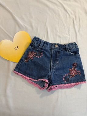 Nickelodeon Blue and Pink Jean Shorts with Floral Embellishments